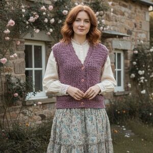 Vtg Scalloped Sweater Vest Size Medium Pink Grandma Cottage 80s 90s D’Alliard’s